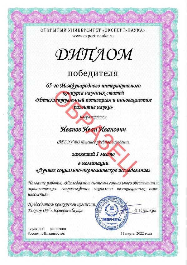 Образец диплома конкурса учебных пособий